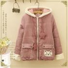 Cat Embroidered Corduroy Hooded Coat