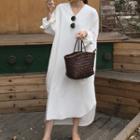 Long-sleeve Sashed High-low Dress White - One Size