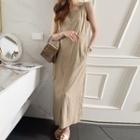 Sleeveless Tie-waist Midi A-line Dress Almond - One Size