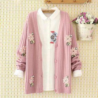 Embellished Flower V-neck Cardigan