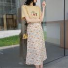 Floral Print A-line Chiffon Skirt Pink - One Size