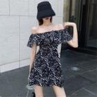 Off-shoulder Zebra Print A-line Dress