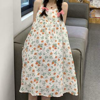 Short-sleeve Shirt / Strappy Floral Midi A-line Dress