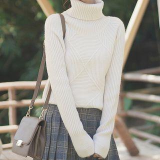 Cable-knit Turtleneck Sweater As Shown In Figure - One Size