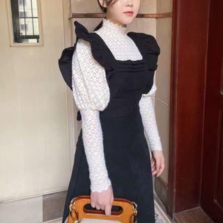 Mock-neck Puff-sleeve Lace Top