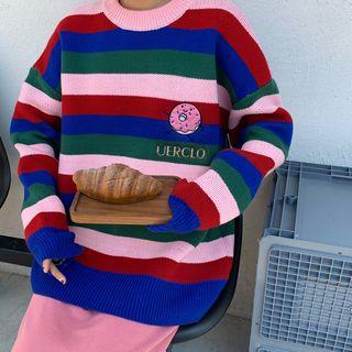 Embroidered Striped Oversize Sweater