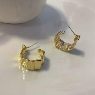 Shirred Alloy Open Ring 1 Pair - Gold - One Size