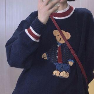 Bear Knit Sweater Navy Blue - One Size