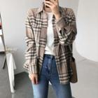 Mock-neck Puff-sleeve Ribbed Knit Top