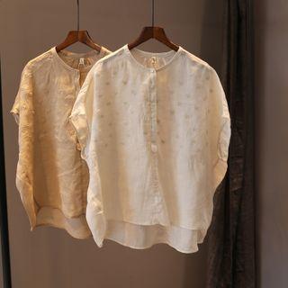 Dolman-sleeve Embroidered Henley Top