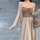 Strapless Top / Cardigan / Midi A-line Skirt