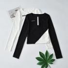 Long-sleeve Half-zip Drawstring Cropped T-shirt