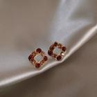 Square Rhinestone Stud Earring 1 Pair - Gold & Maroon - One Size