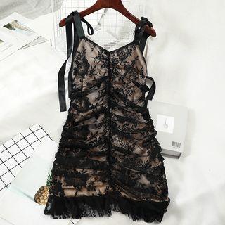 Spaghetti Strap Mini Sheath Lace Dress