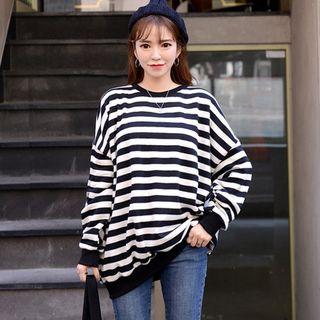 Stripe Oversized Brushed-fleece Lined Sweatshirt