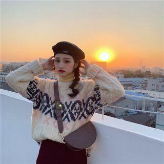 Pattern Printed Cable Knit Sweater