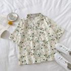 Picture Printed Chiffon Short-sleeve Blouse White - One Size