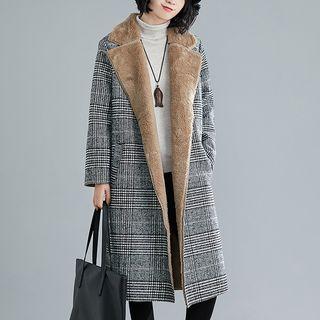 Plaid Double-breasted Coat Khaki - One Size