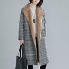 Plaid Double-breasted Coat Khaki - One Size