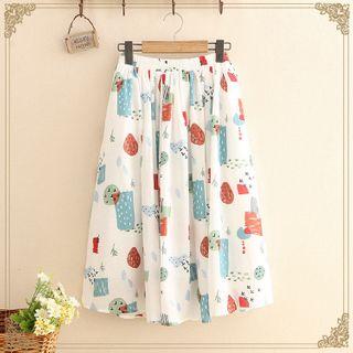 Printed Pleated A-line Skirt As Shown In Figure - One Size
