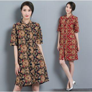 Print Short-sleeve Toggle Dress