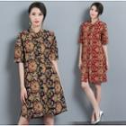 Print Short-sleeve Toggle Dress