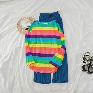 Set: Striped Loose-fit T-shirt + Straight-leg Pants