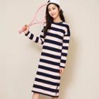 Striped Long-sleeve Midi T-shirt Dress