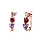 Fashion Plated Romantic Rose Gold Tricolor Heart Shaped Cubic Zircon Stud Earrings Rose Gold - One Size