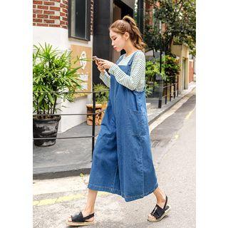 Wide-leg Denim Suspender Jumpsuit