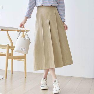 Band-waist Boxy-pleat A-line Skirt