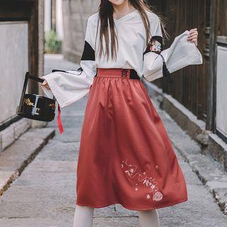 Color-block Tassel-detail Sweatshirt / Embroidered Midi Skirt