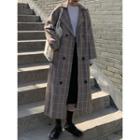 Plaid Double-breasted Midi Coat Light Coffee - One Size
