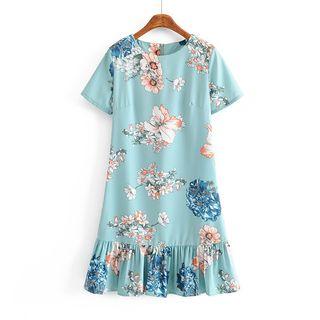 Short-sleeve Floral Print Mermaid Dress