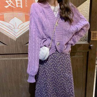 Loose-fit Cardigan / Floral Print Midi Skirt