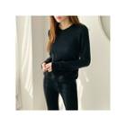 V-neck Plain Sweater Black - One Size