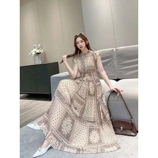 Set: Print Maxi A-line Dress + Slipdress