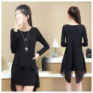 Long-sleeve Mock Two Piece Chiffon Dress