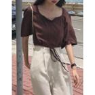 Short-sleeve Button Tie-waist Cropped Top