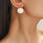Embossed Disc Alloy Earring 1 Pair - White & Gold - One Size