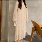 Long-sleeve Midi Lace Dress Dress - One Size