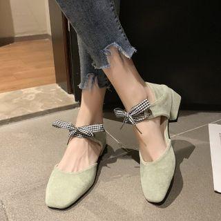 Block Heel Check Ribbon Dorsay Pumps