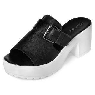 Genuine Leather Platform Mules