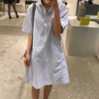Plain Short-sleeve Collared Shirt Dress