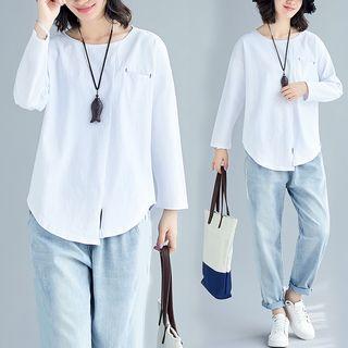 Plain Asymmetrical Long-sleeve T-shirt