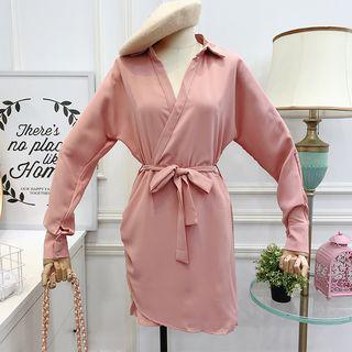V-neck Wrapped Dress With Sash