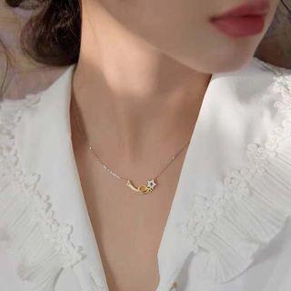 Shooting Star Pendant Sterling Silver Necklace Gold & White - One Size