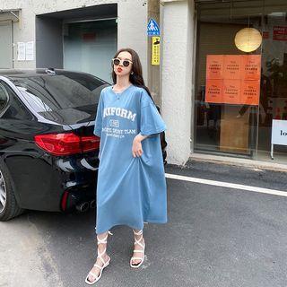 Medium Long-sleeve Round-neck Lettering Dress