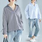 Striped V-neck Maxi Sleeve Shirt