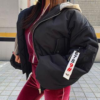 Contrast-hooded Balloon-sleeve Padded Jacket